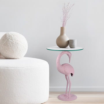 Blanche 25" Classic Mid-Century Glass Top Flamingo End Table